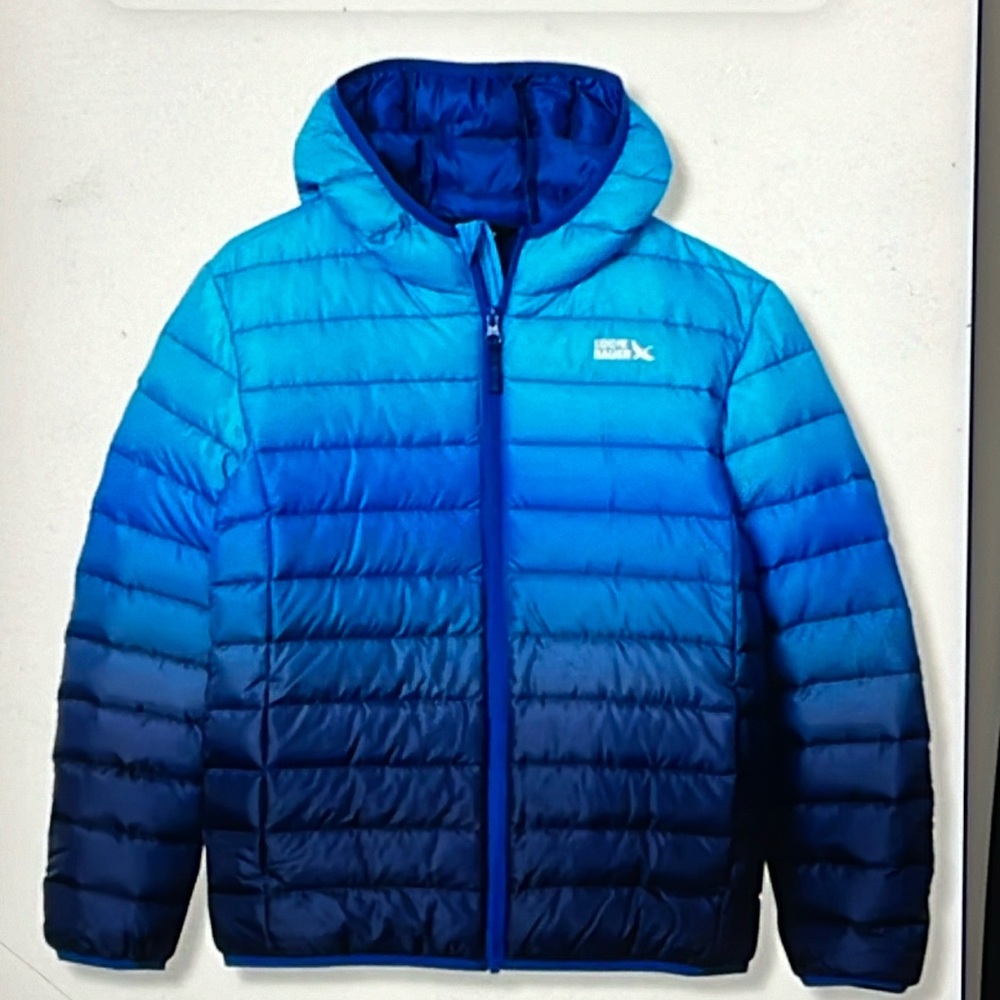 Kids, Eddie Bauer, reversible , down filled hooded puffer jacket.  NWT